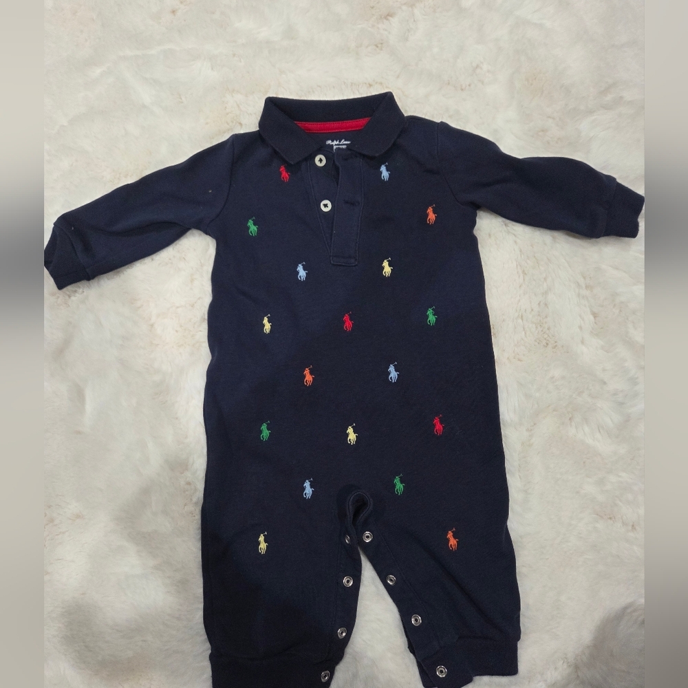 Ralph Lauren Navy One Piece with Multicolor Embroidery